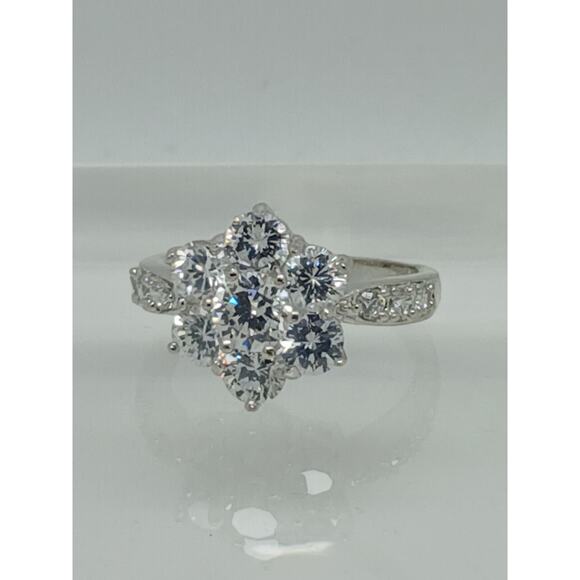 4.06CT Vintage White Gold Plated Floral Cluster Cocktail Engagement Ring Size 6 - Picture 7 of 8